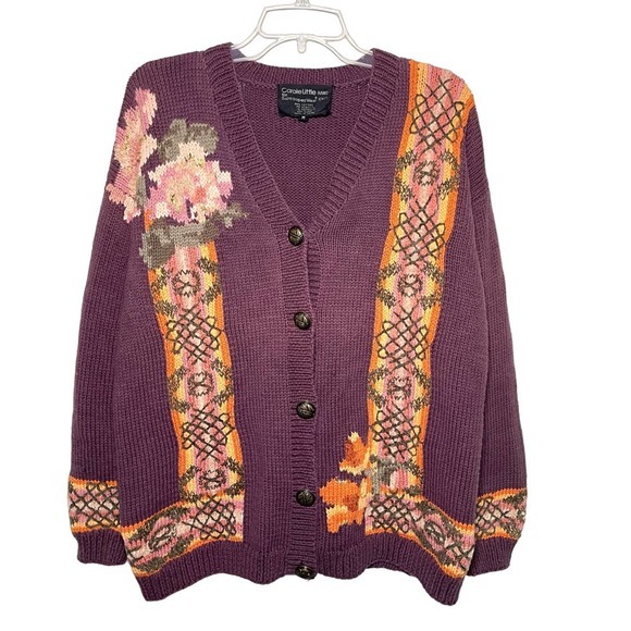 Carole Little Sweaters - Vintage 80’s Carole Little Saint-Tropez West Boho Hand Knit Cardigan Size M